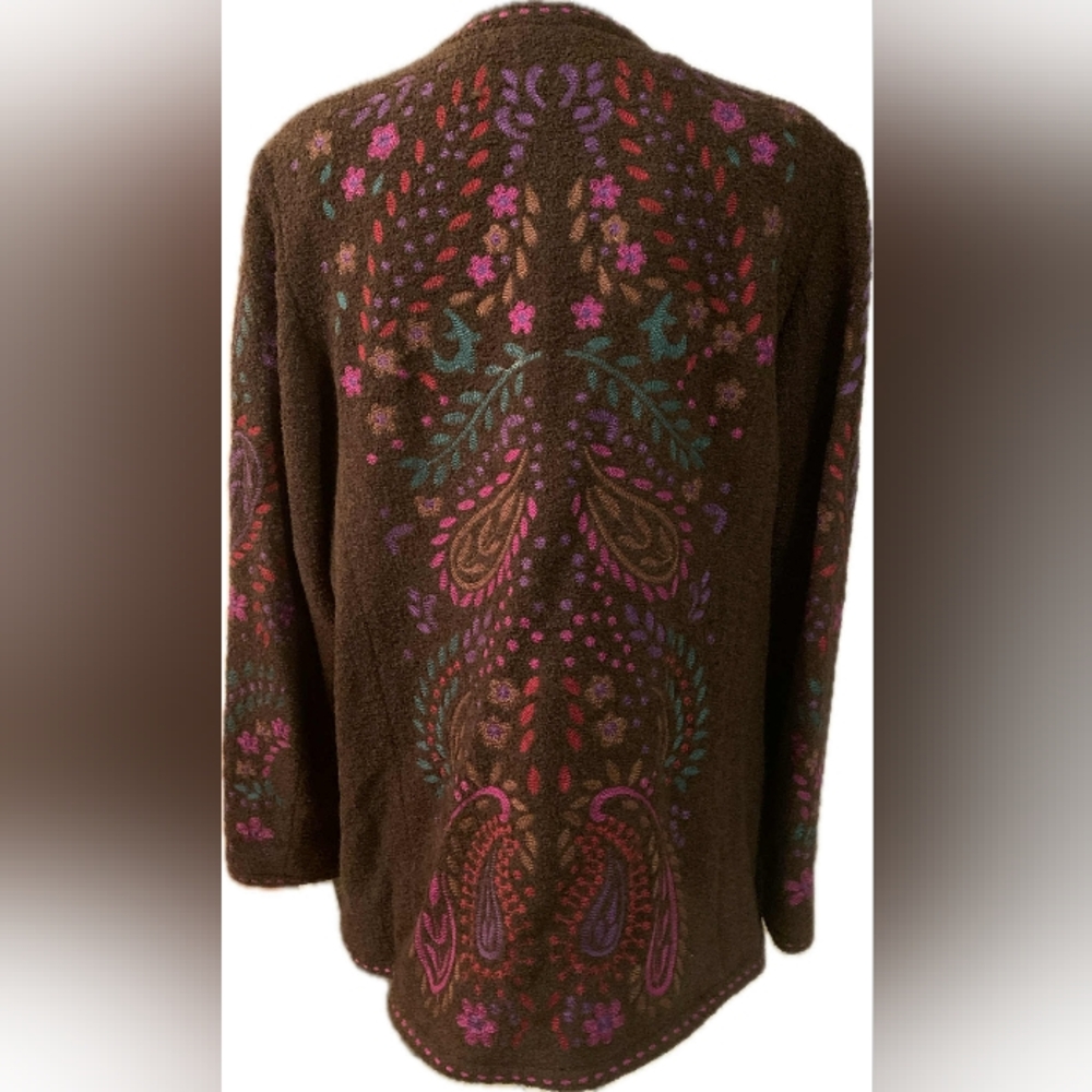 Vintage Boho Linea By Louis Dell'Olio Brown Floral Sweater Coat Size L - Picture 6 of 14